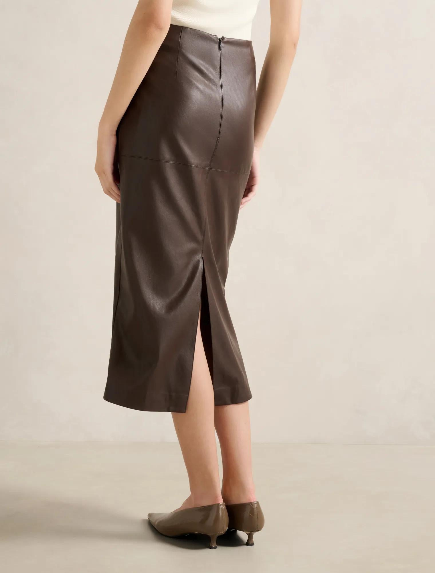 Valentina Vegan Leather Midi Skirt Dark Chocolate