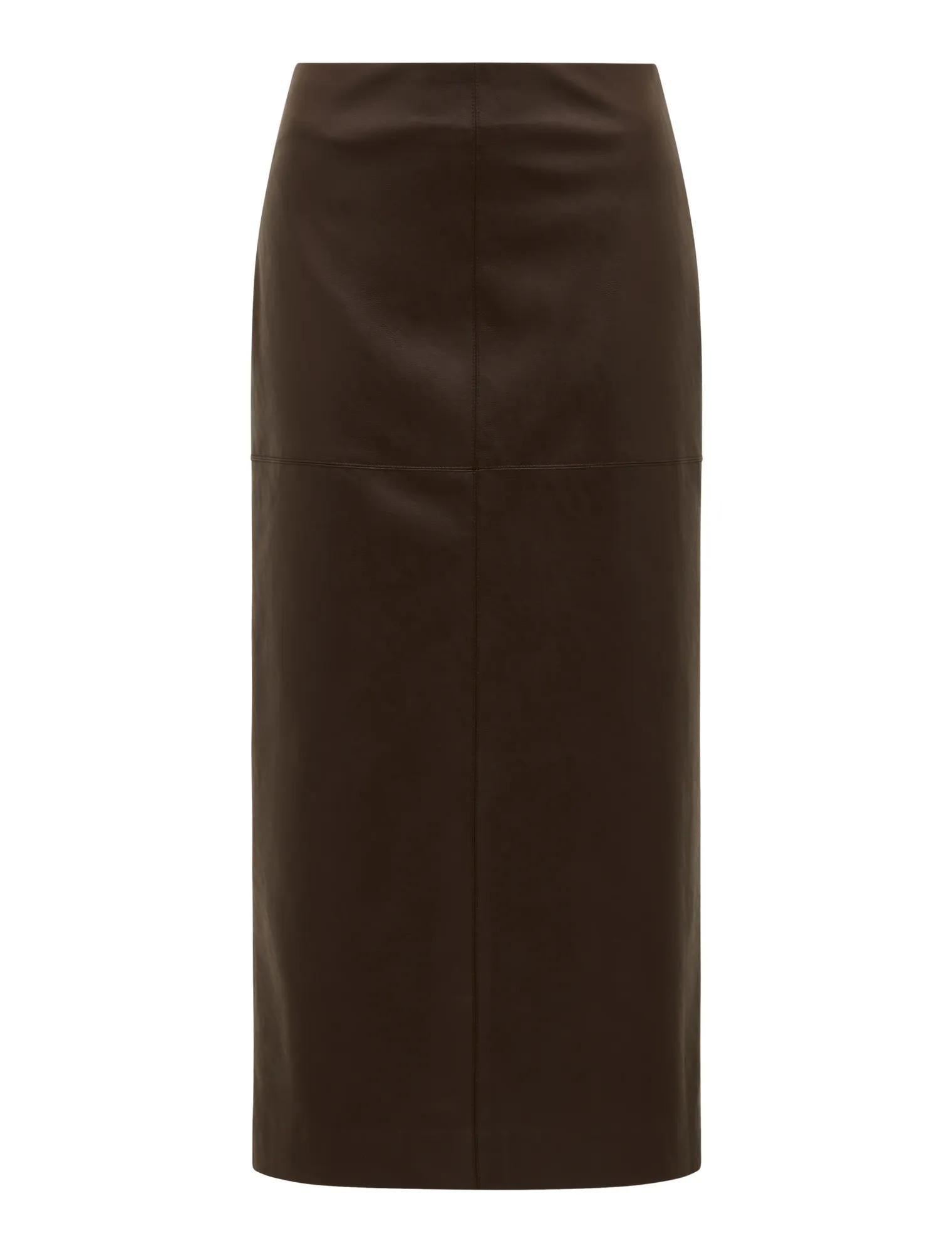 Valentina Vegan Leather Midi Skirt Dark Chocolate_mannequin