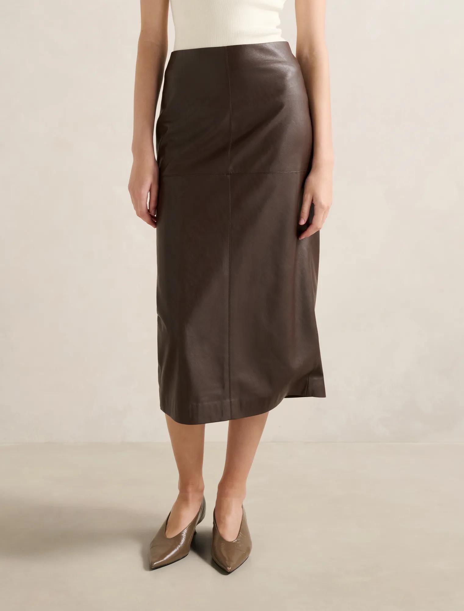 Valentina Vegan Leather Midi Skirt Dark Chocolate