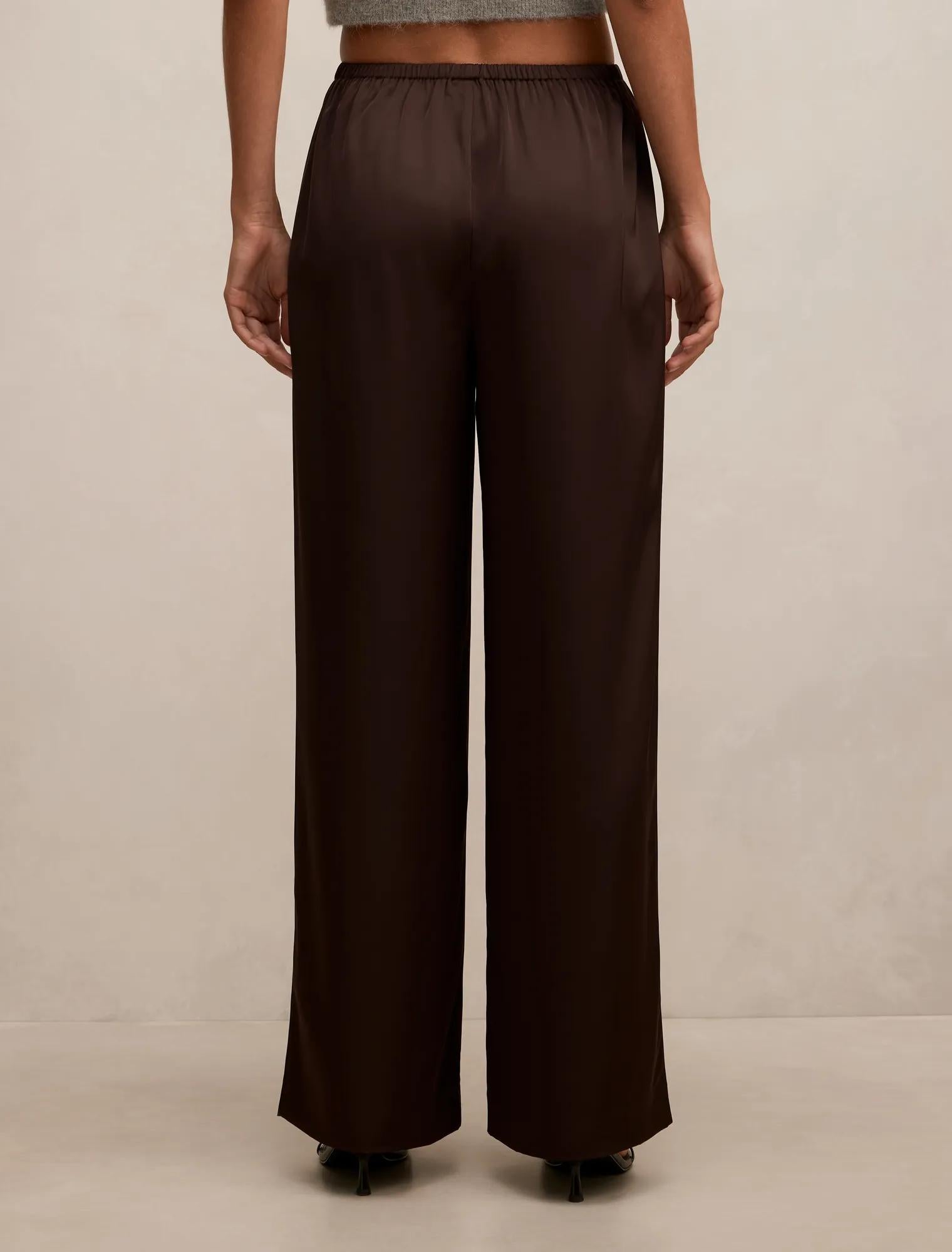 Sara Satin Wide Leg Pant Chocolate