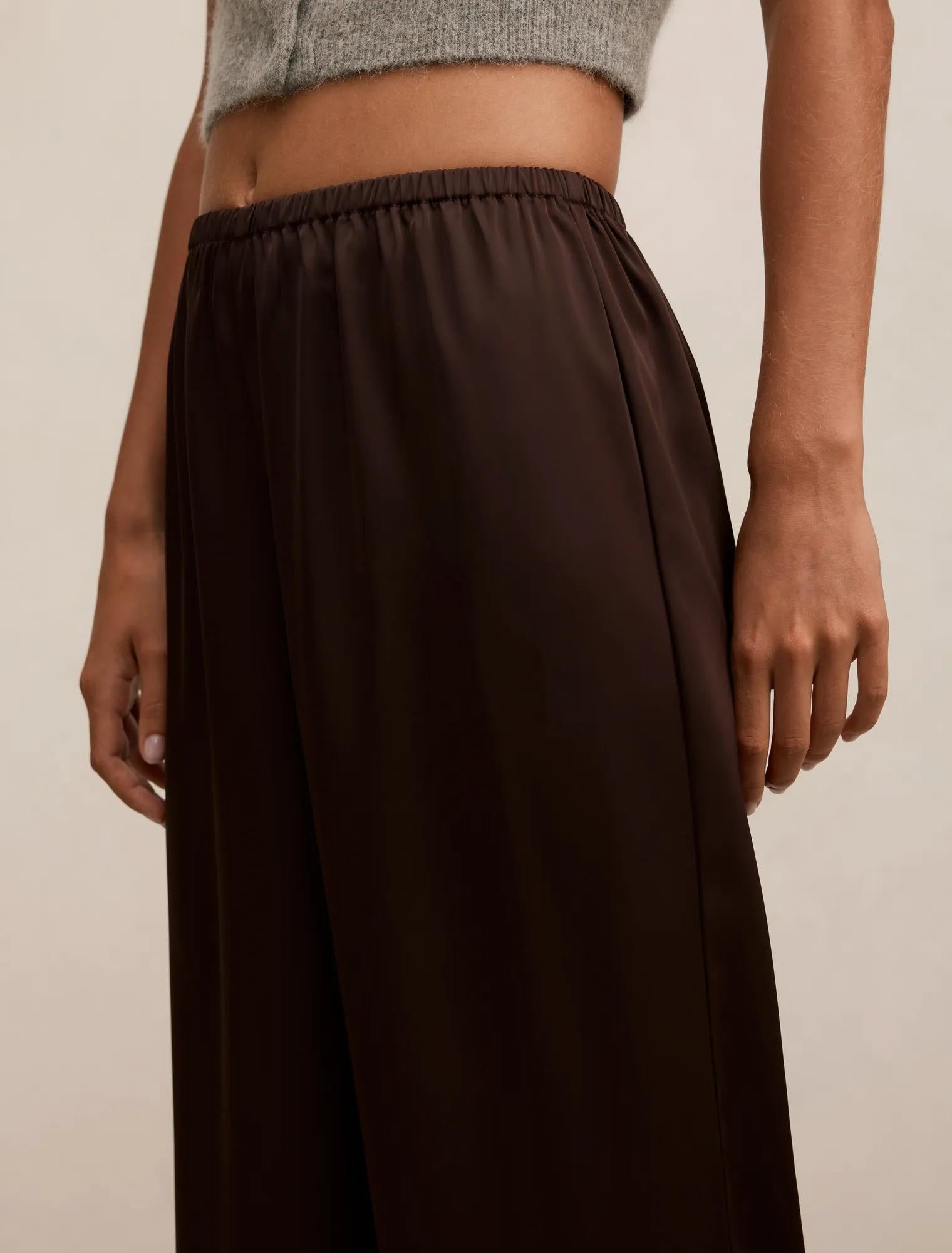 Sara Satin Wide Leg Pant Chocolate