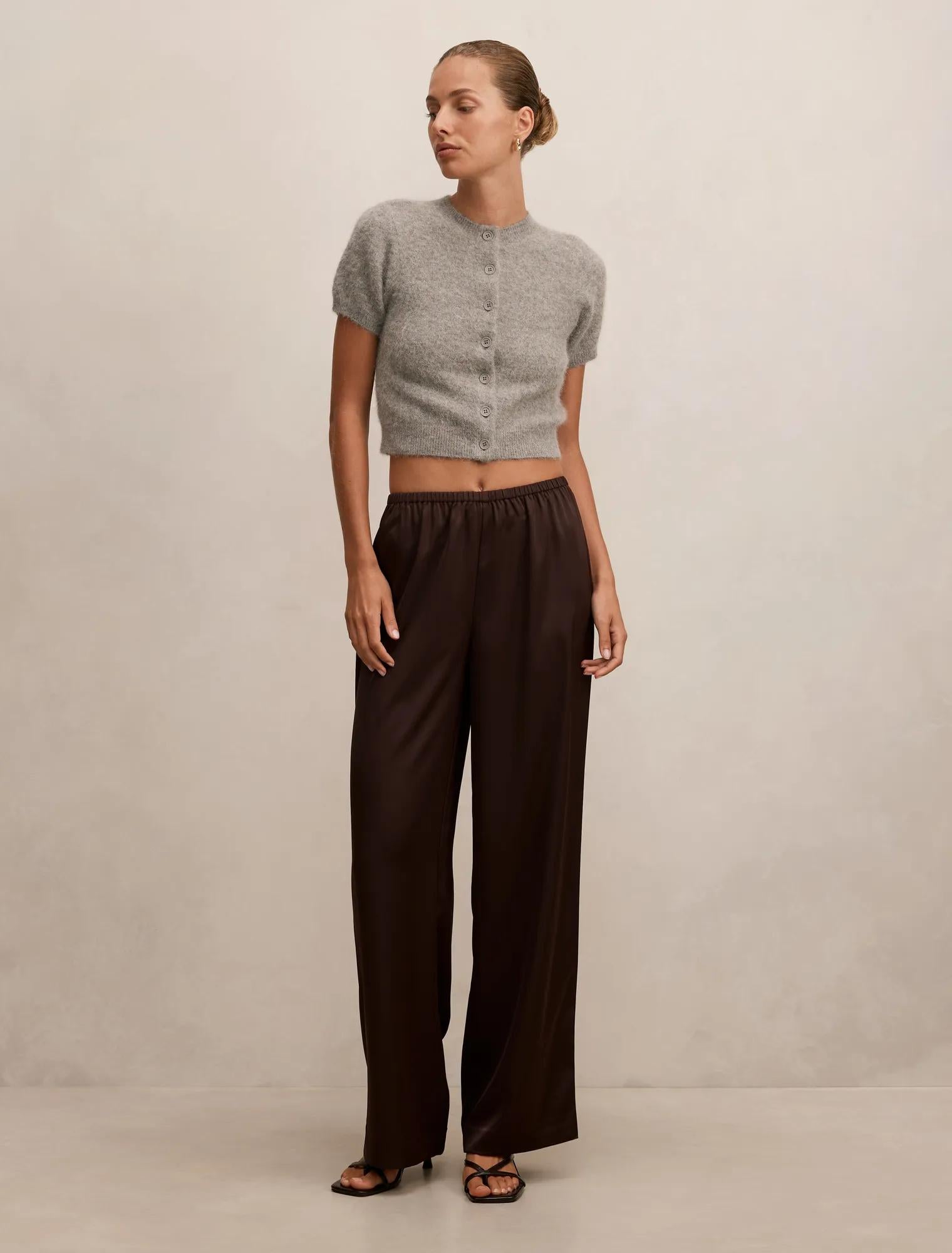 Sara Satin Wide Leg Pant Chocolate