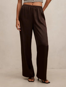 Sara Satin Wide Leg Pant Chocolate