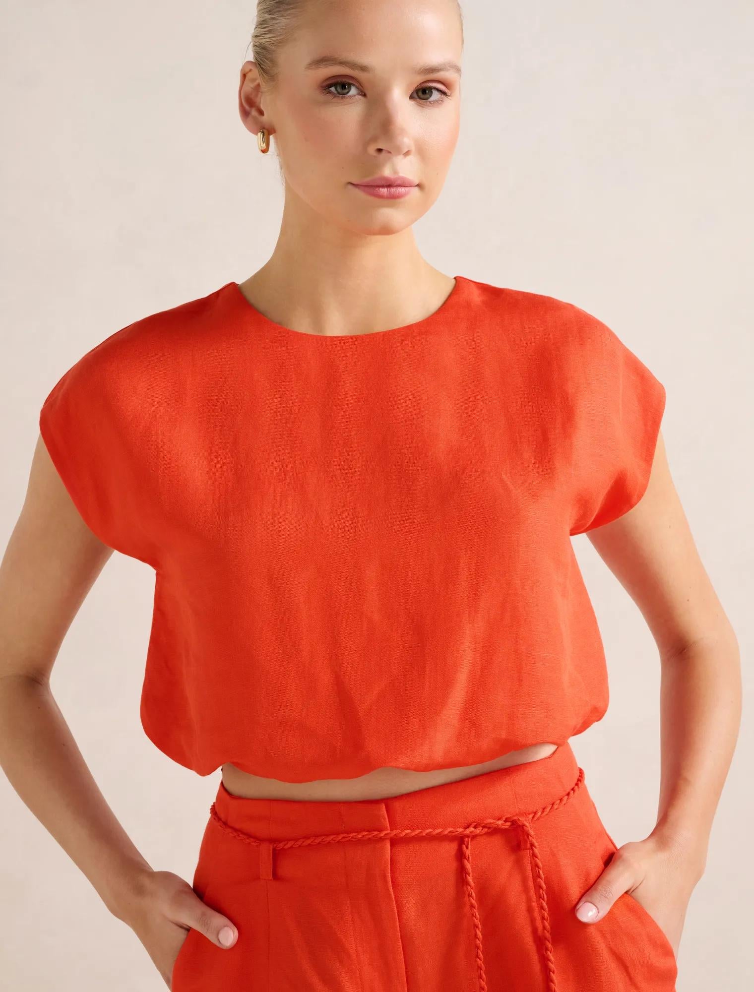 Georgina Bubble Hem Top Spicy Orange Co-ord
