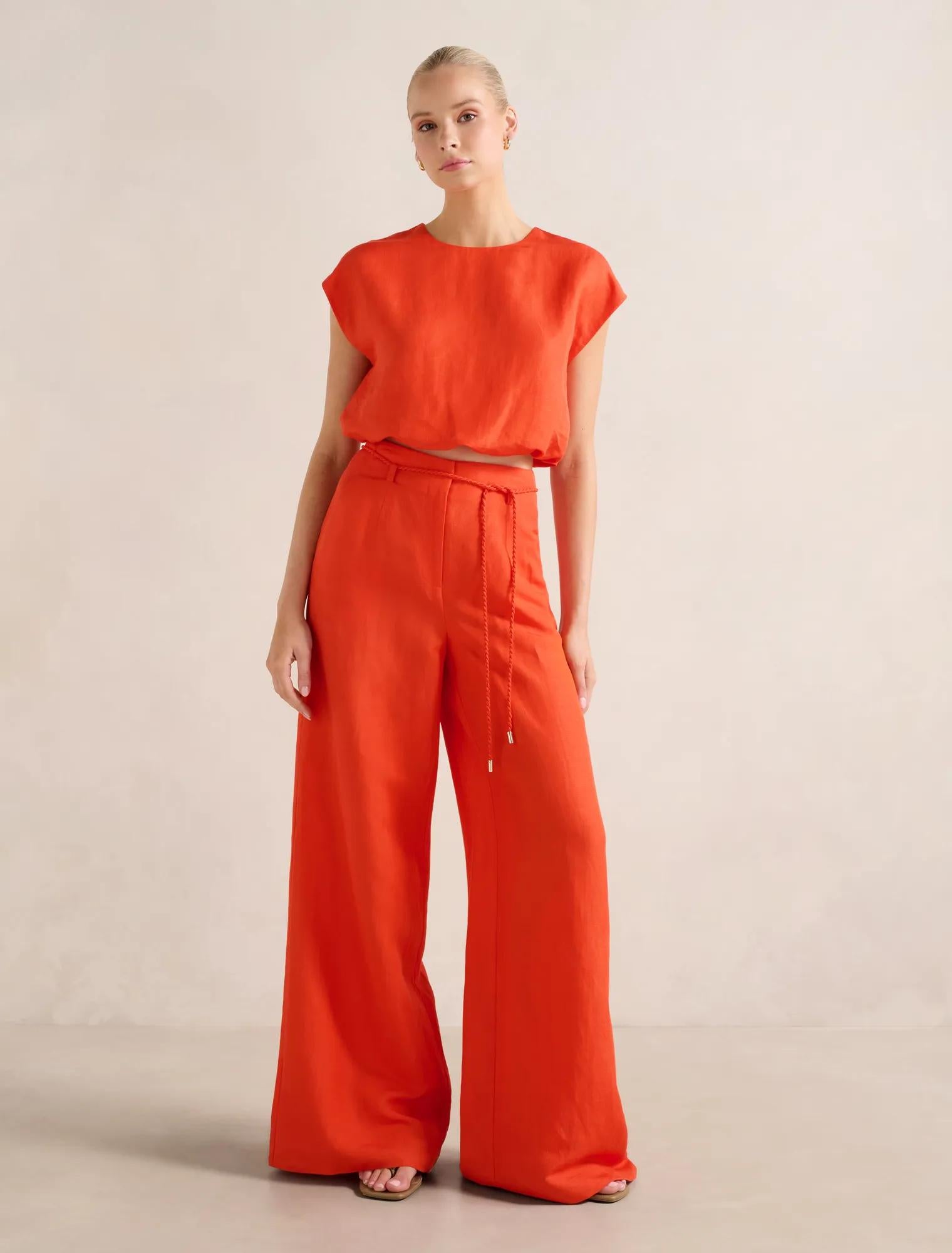 Georgina Bubble Hem Top Spicy Orange Co-ord