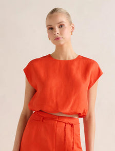 Georgina Bubble Hem Top Spicy Orange Co-ord