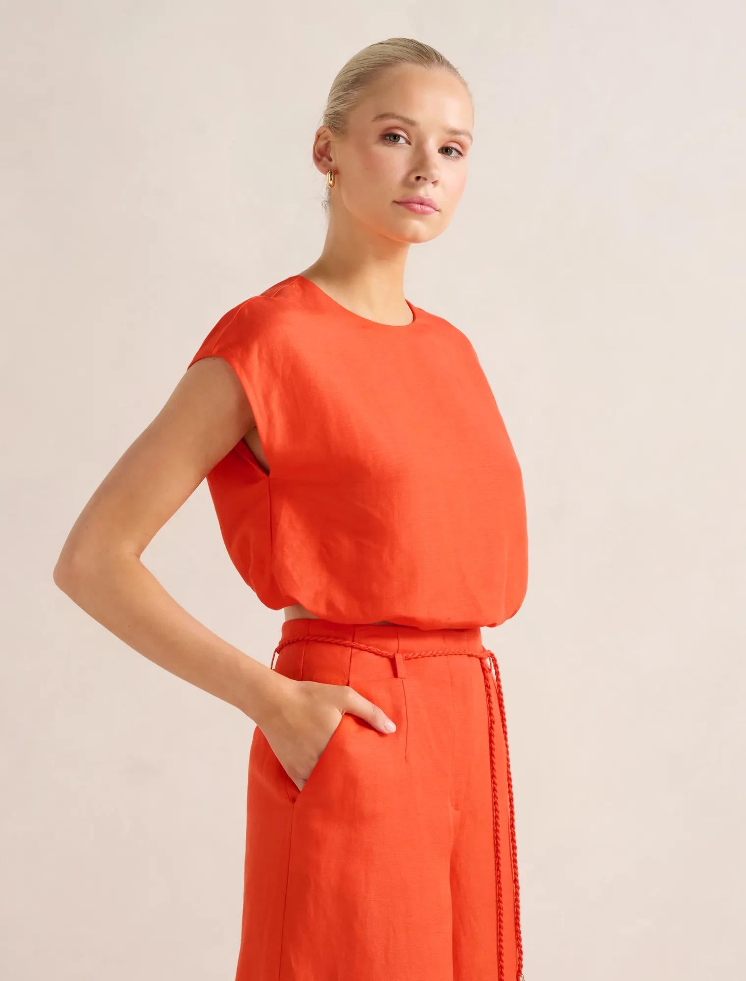 Georgina Bubble Hem Top Spicy Orange Co-ord