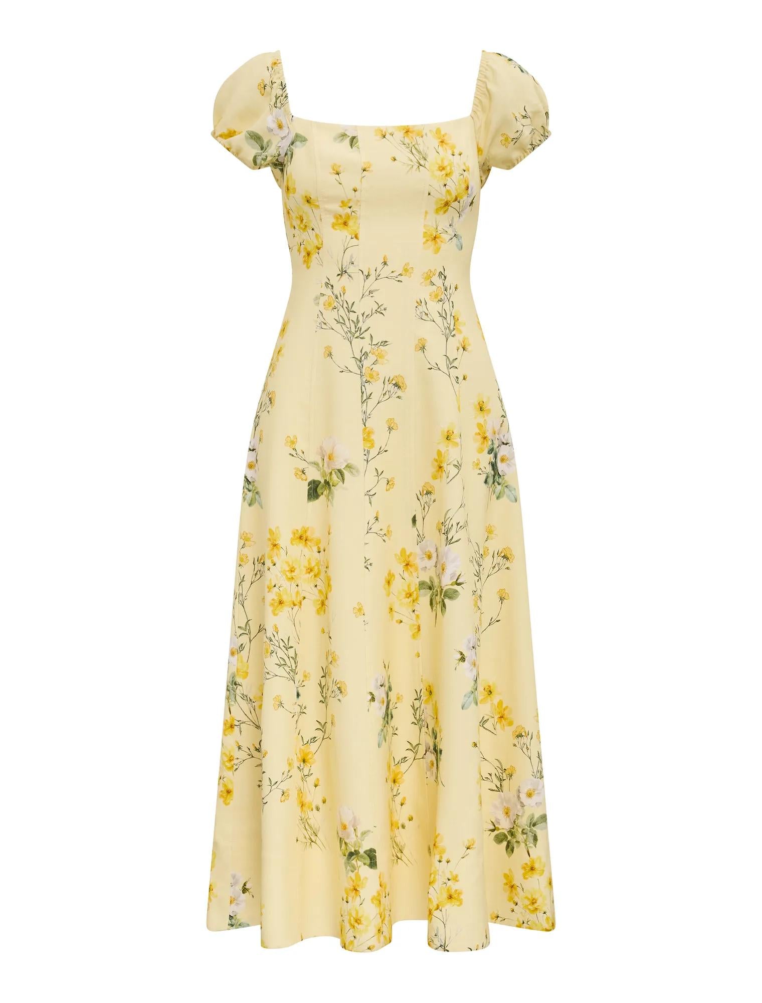 Sadie Cap Sleeve Linen Midi Dress Saffia Ditsy_mannequin