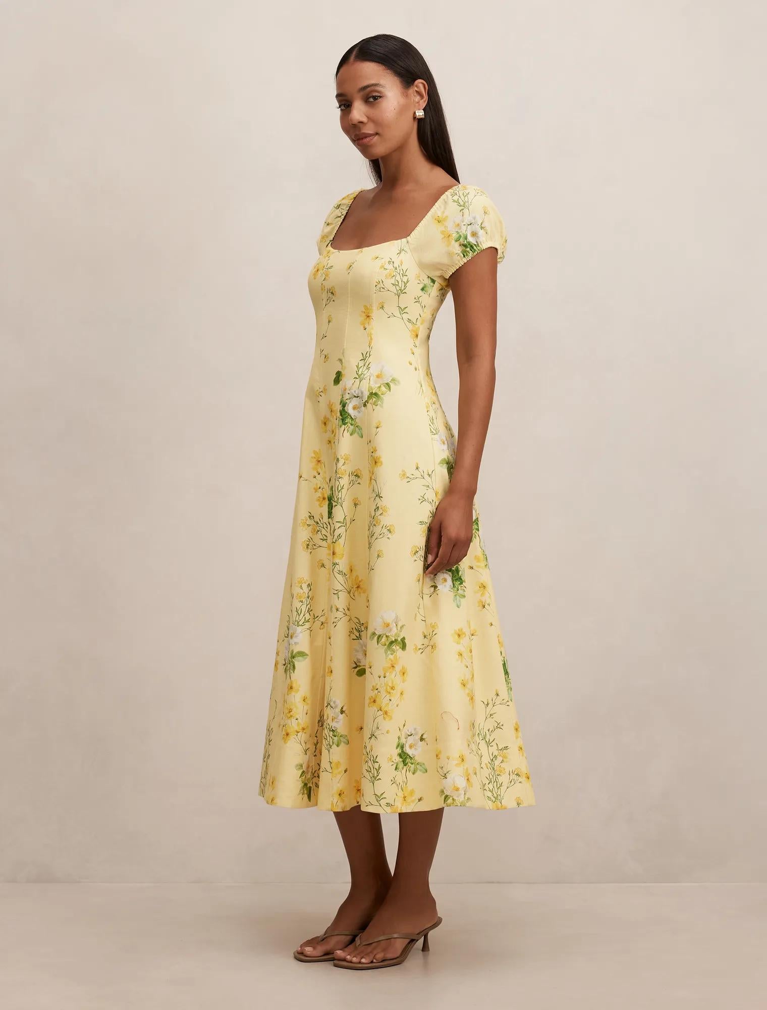 Sadie Cap Sleeve Linen Midi Dress Saffia Ditsy