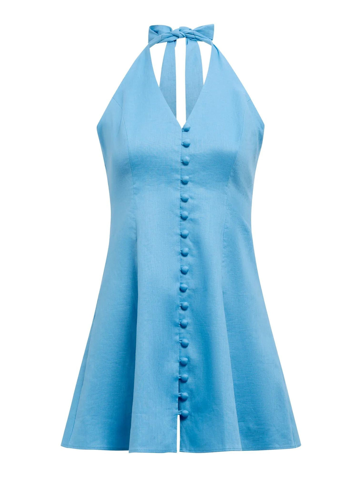 Ina Button Front Halter Mini Dress Blue Lemonade