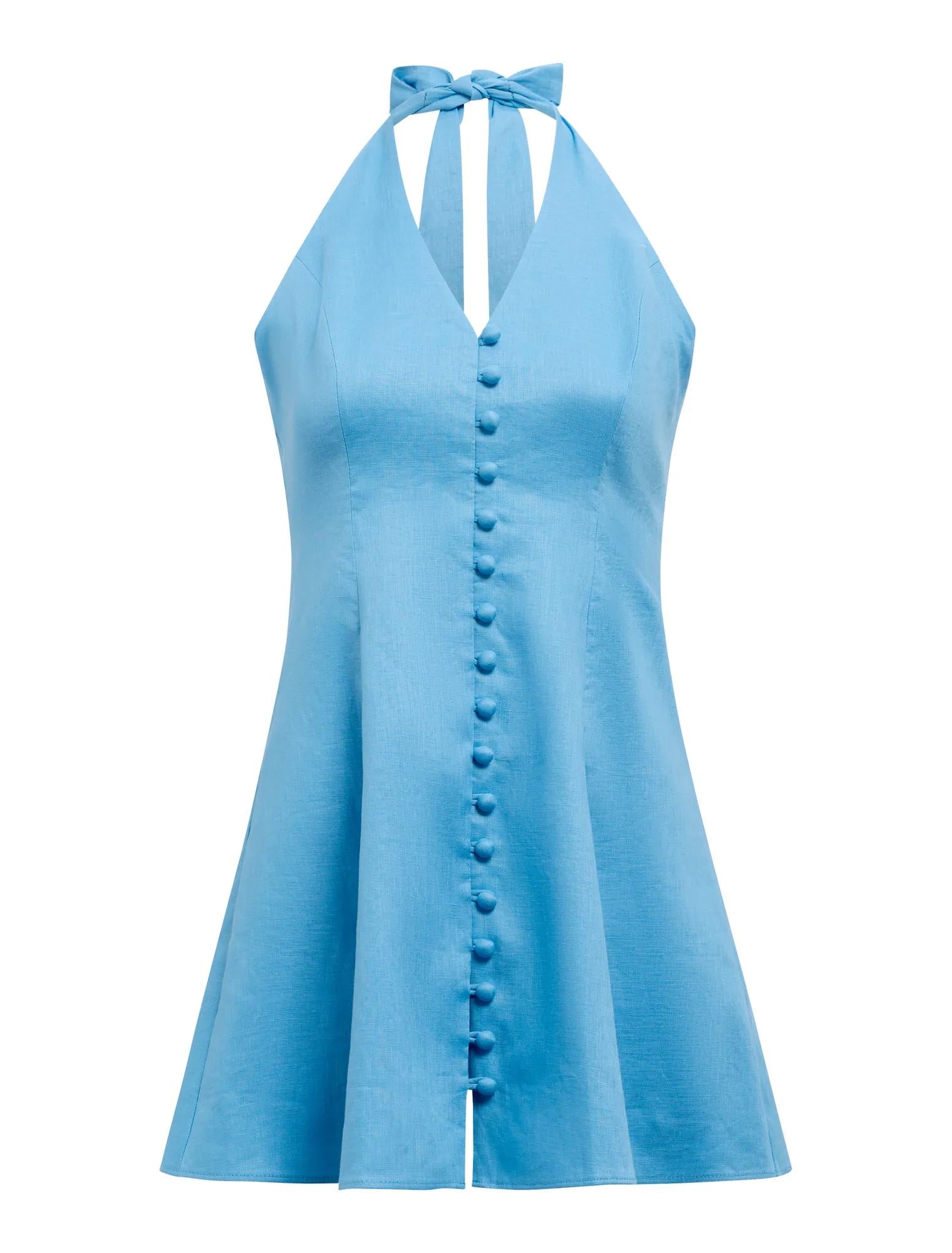 Ina Button Front Halter Mini Dress Blue Lemonade_mannequin