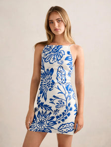 Letty Stretch Linen Mini Dress Lazuli Floral