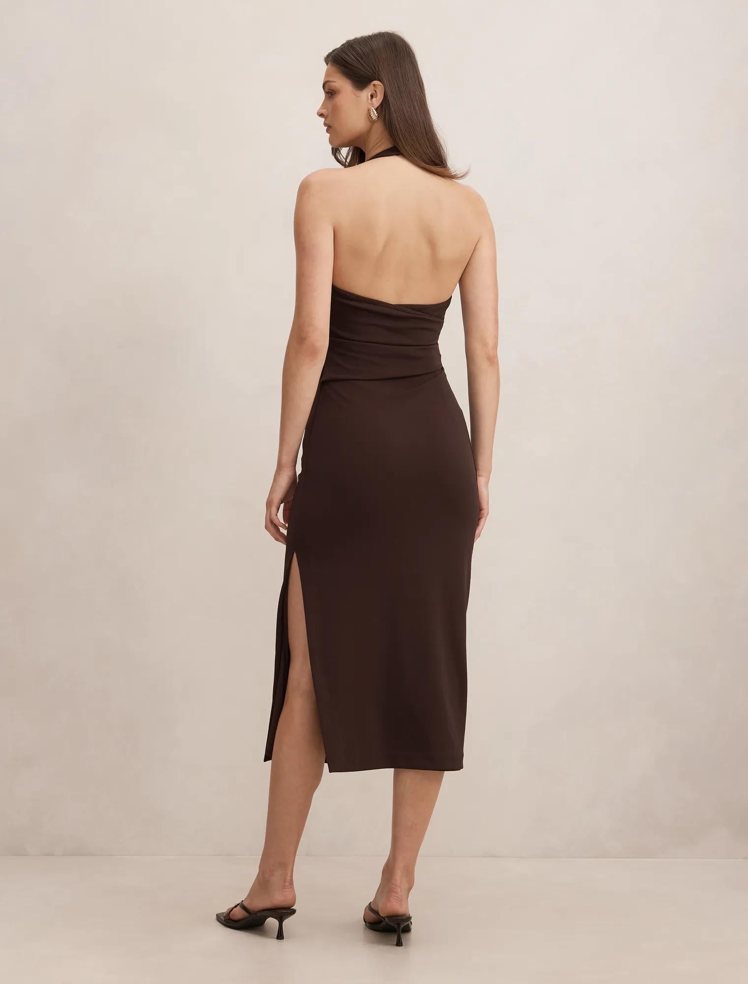 Daphne Halter Column Midi Dress Dark Chocolate