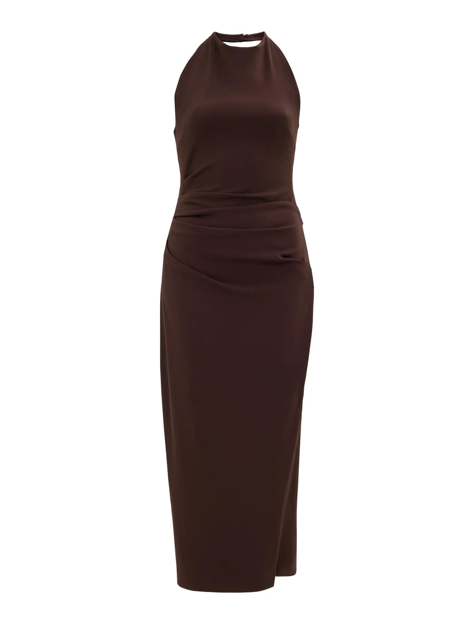 Daphne Halter Column Midi Dress Dark Chocolate