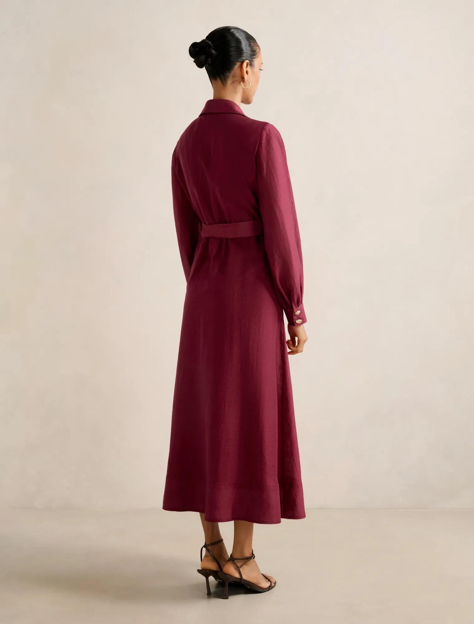Evelyn Petite Seam Detail Midi Beet Red
