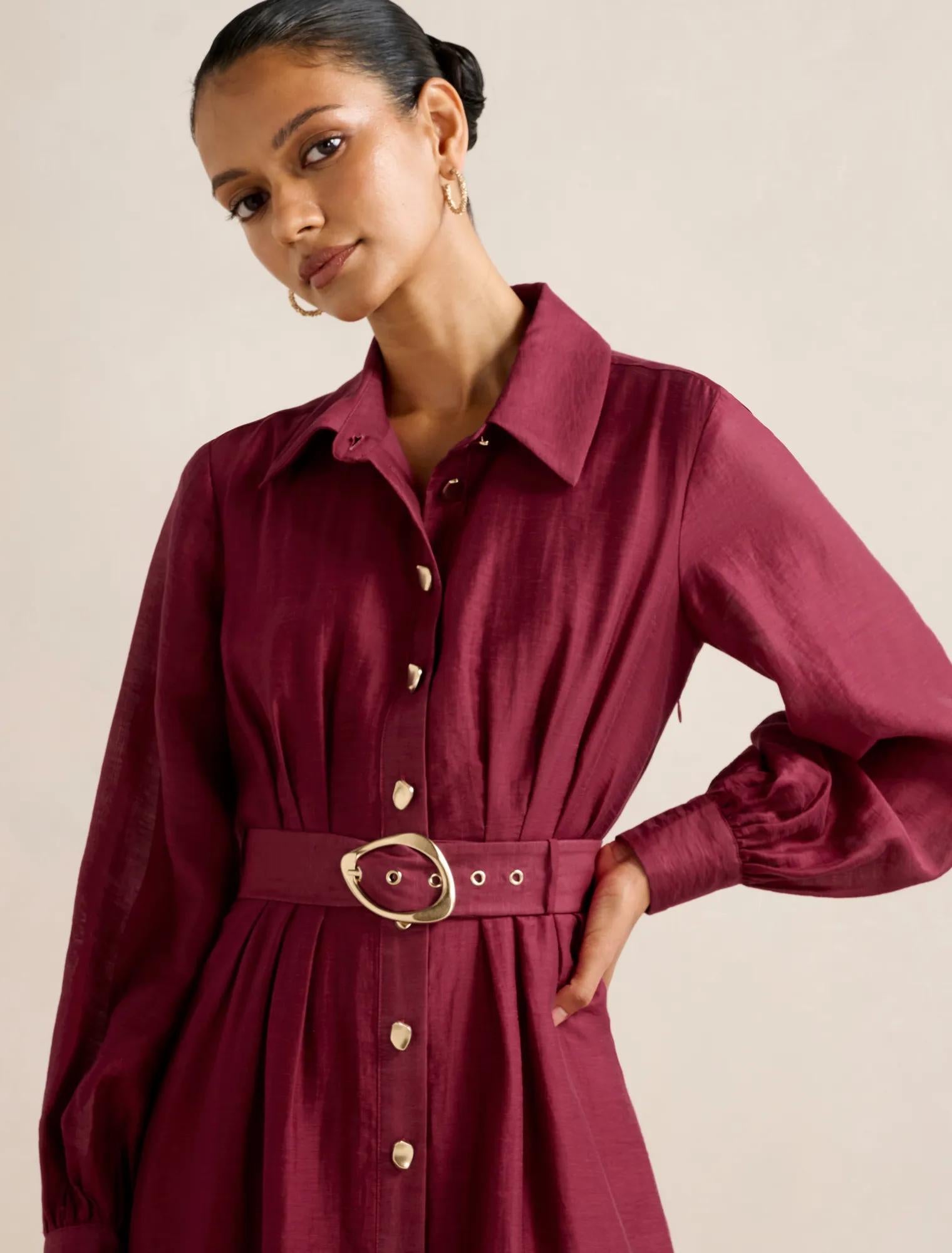 Evelyn Petite Seam Detail Midi Beet Red