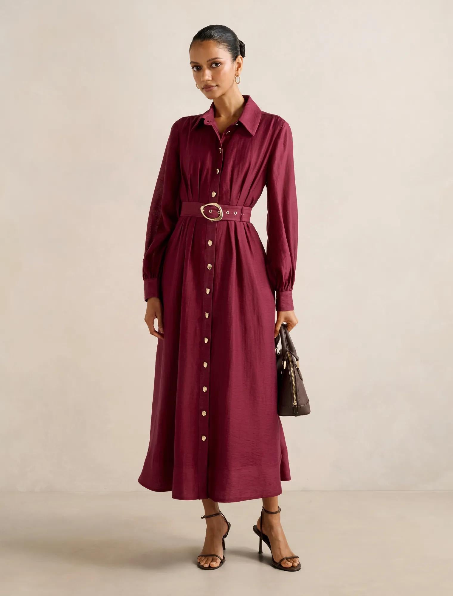Evelyn Petite Seam Detail Midi Beet Red
