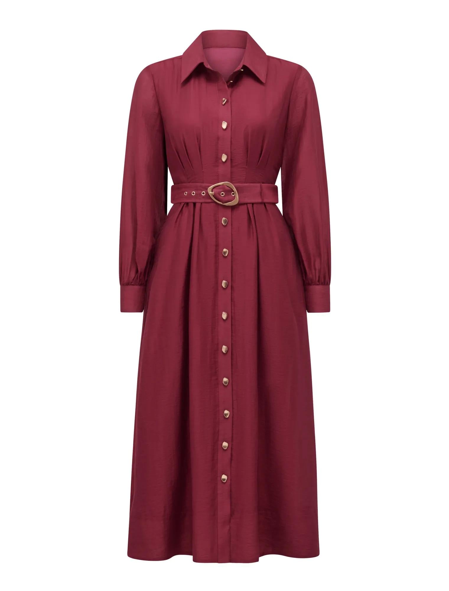 Evelyn Petite Seam Detail Midi Beet Red_mannequin