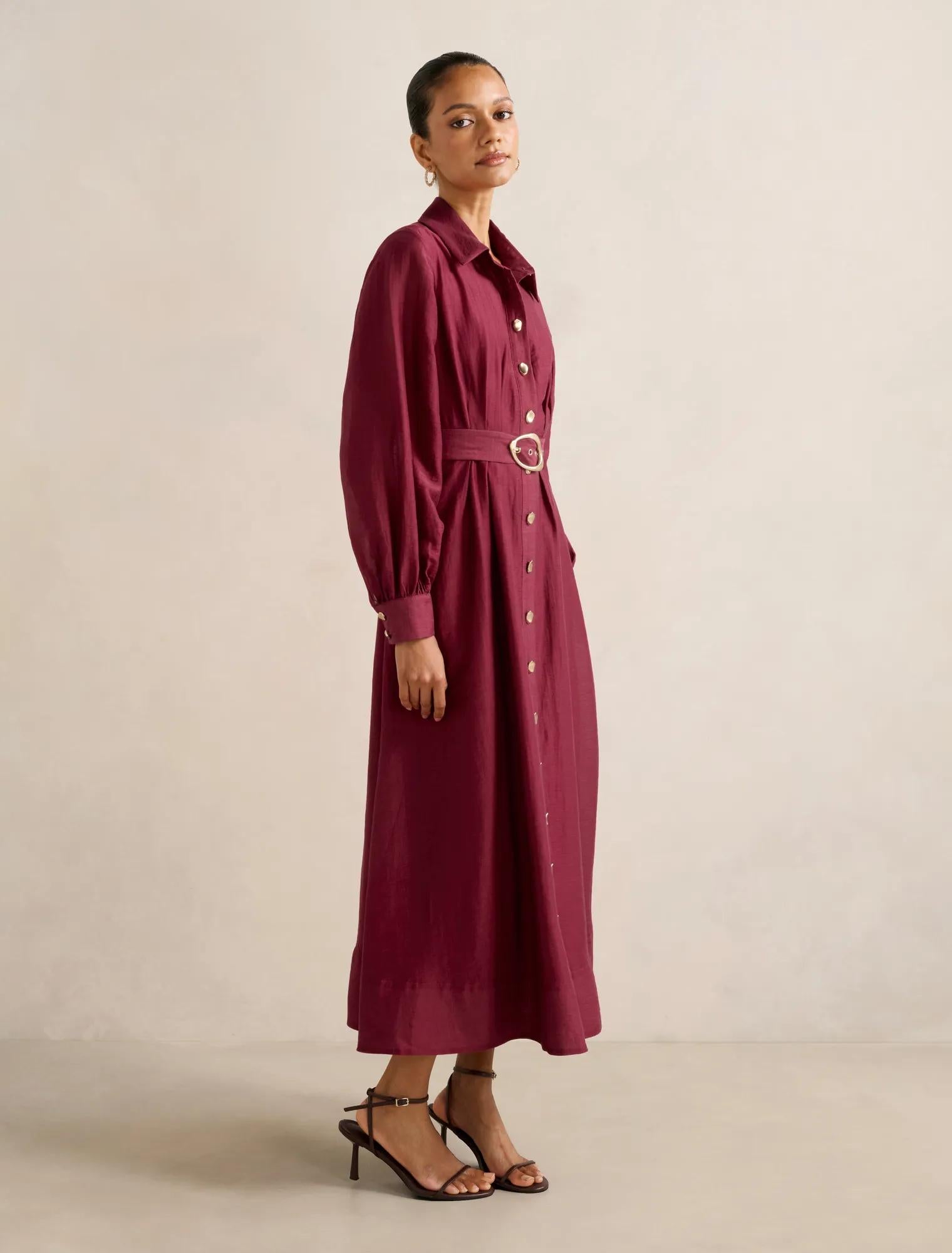 Evelyn Petite Seam Detail Midi Beet Red