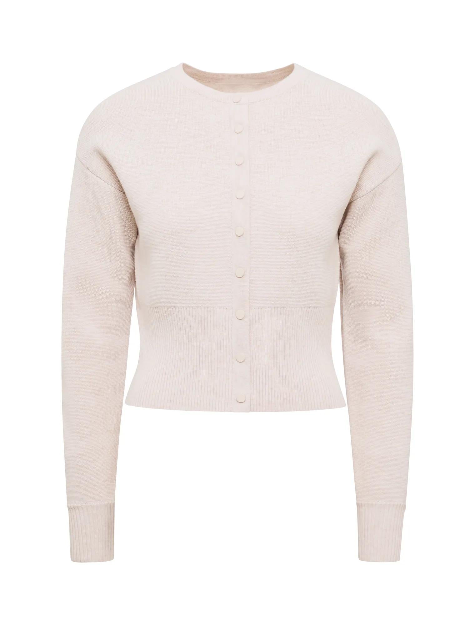 Lara Sculpted Cardigan Marled Oat_mannequin