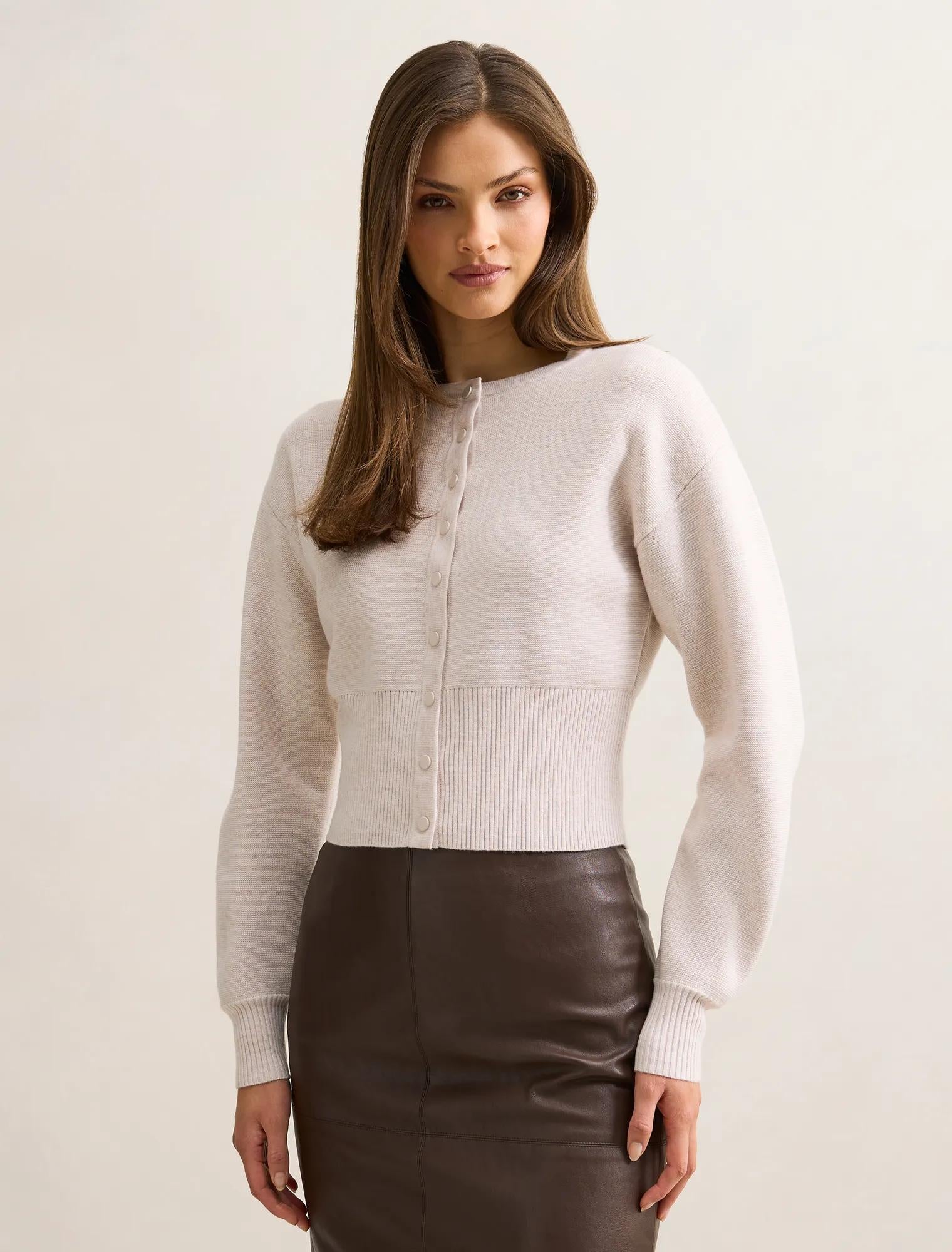 Lara Sculpted Cardigan Marled Oat