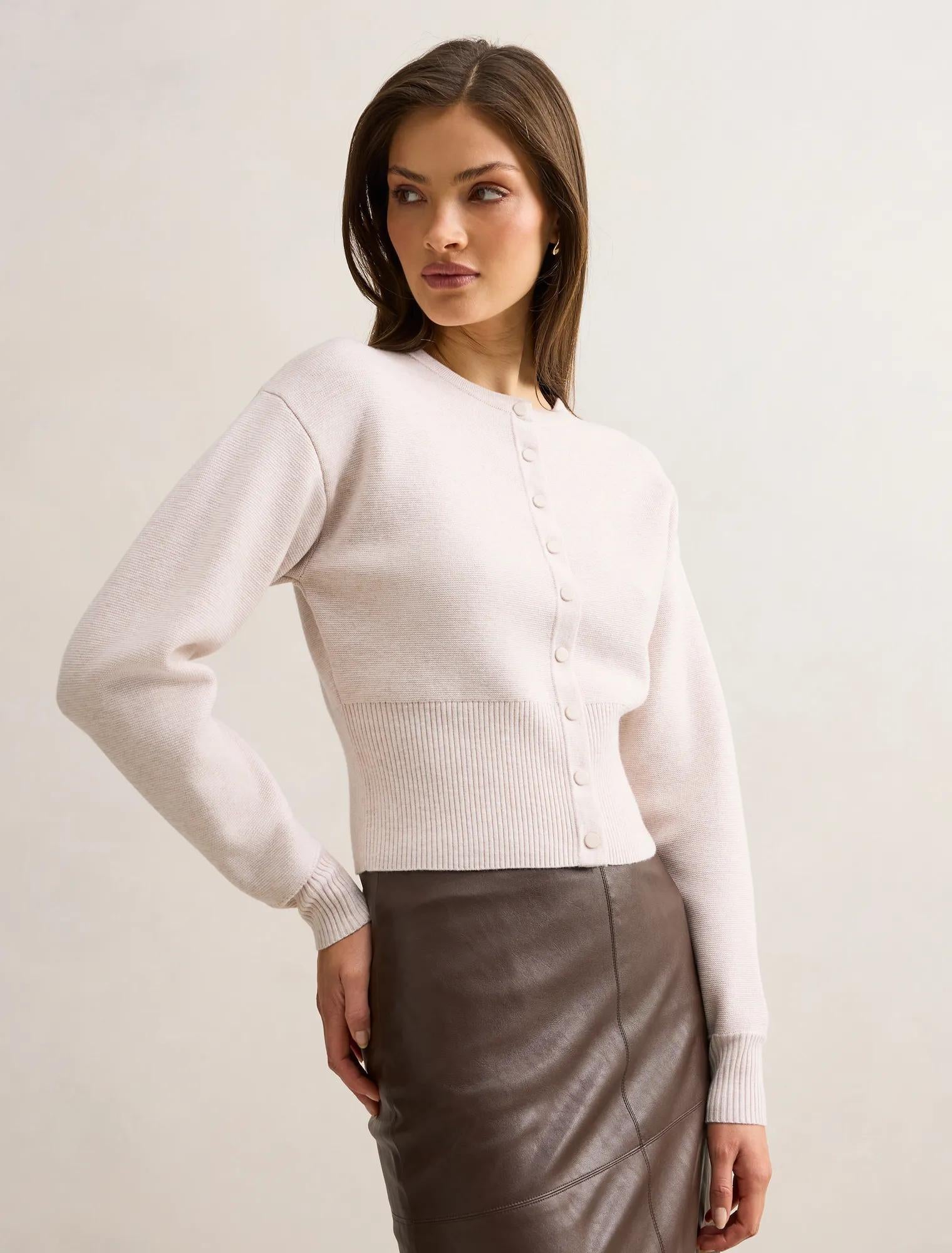 Lara Sculpted Cardigan Marled Oat