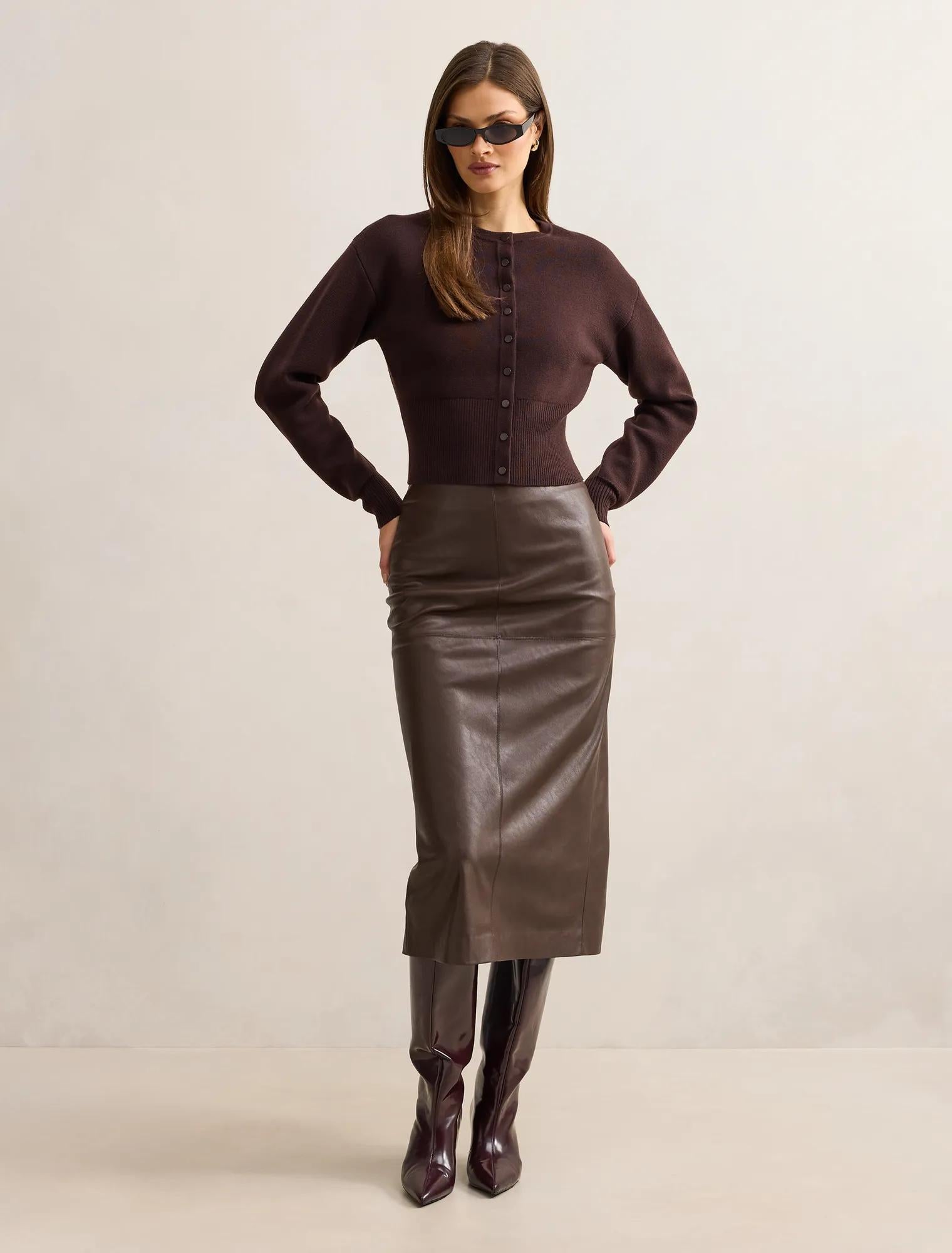 Lara Sculpted Cardigan Chocolate