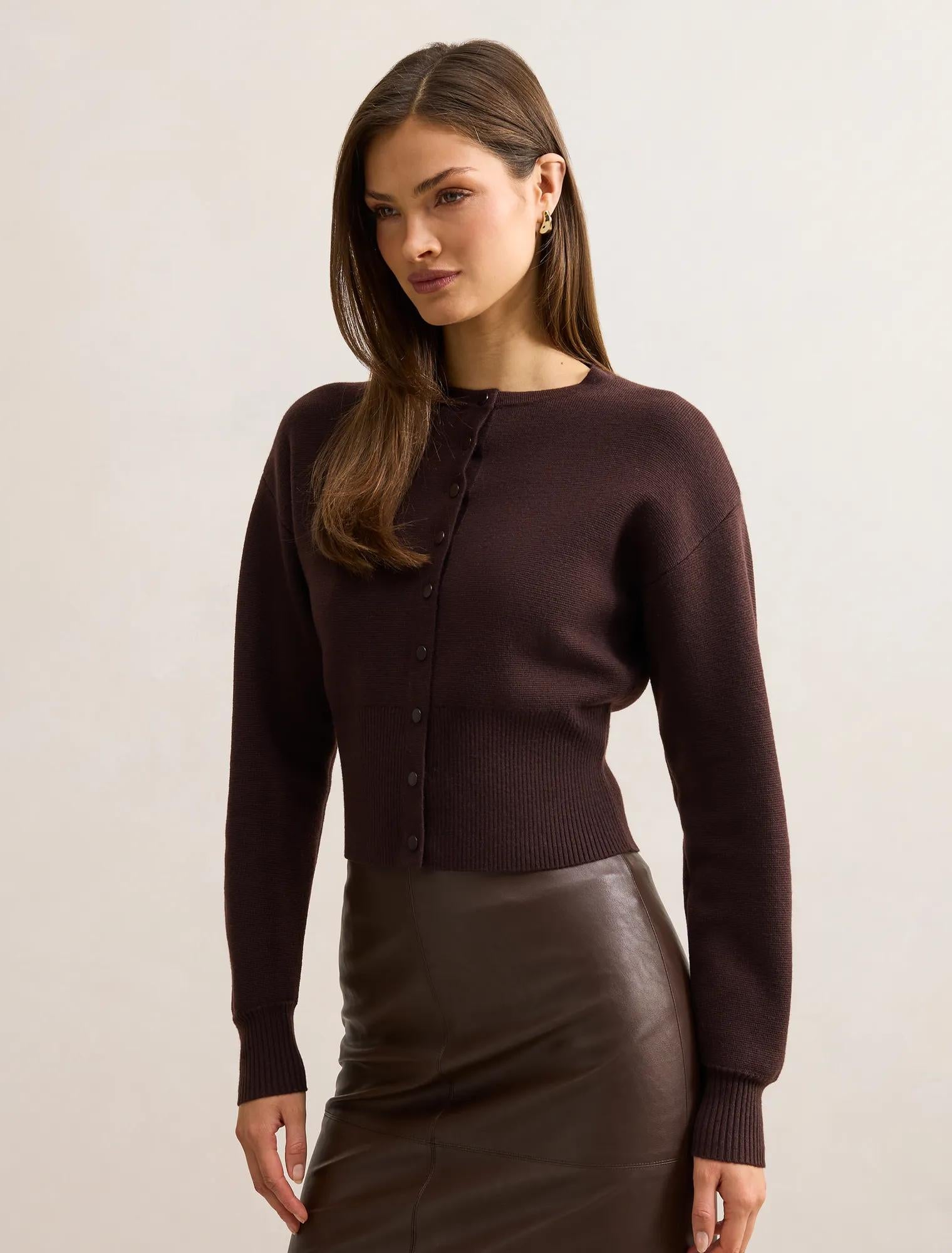 Lara Sculpted Cardigan Chocolate