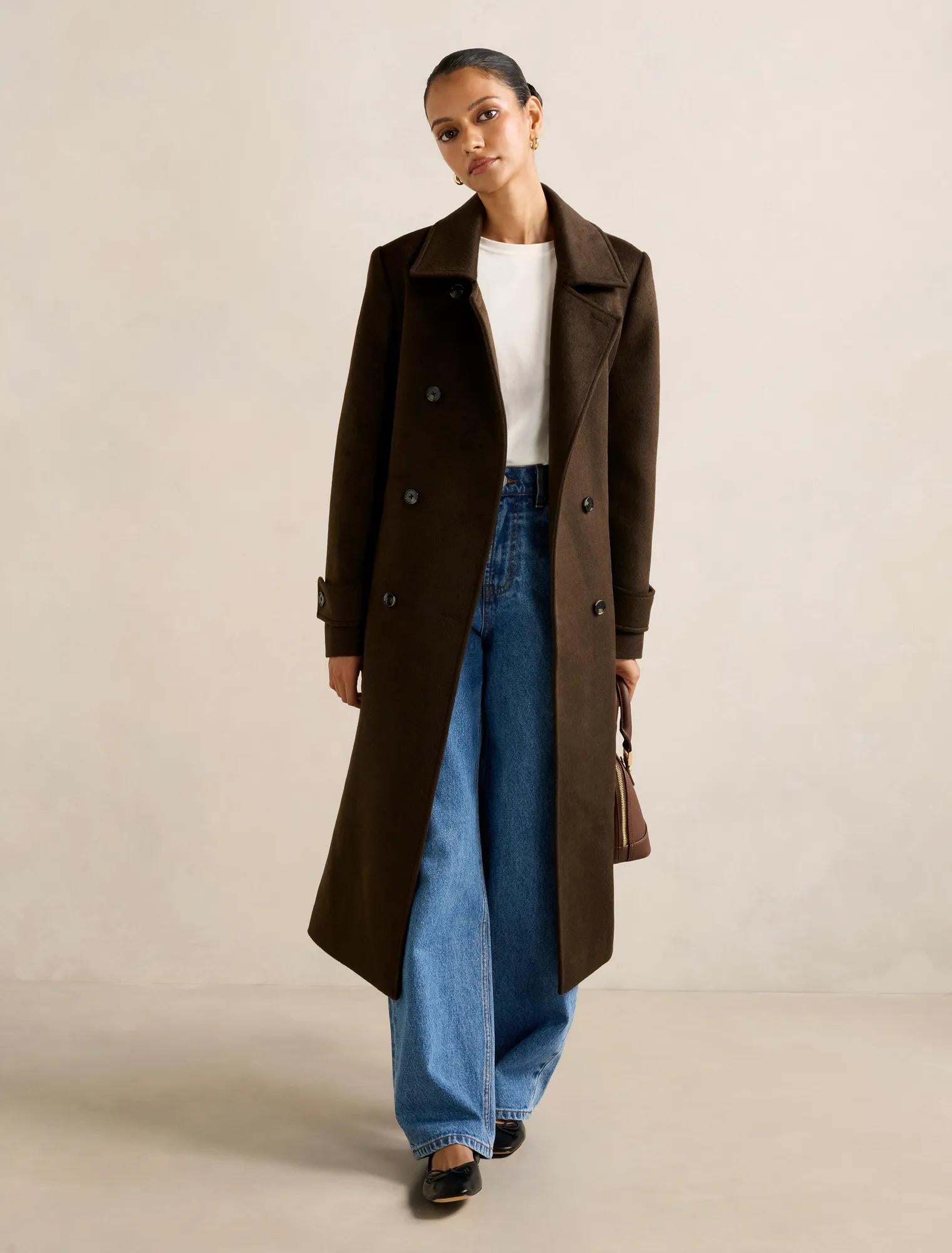 Sophie Petite DB Wrap Coat Chocolate