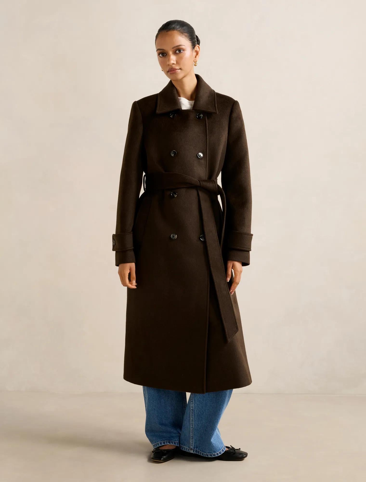 Sophie Petite DB Wrap Coat Chocolate