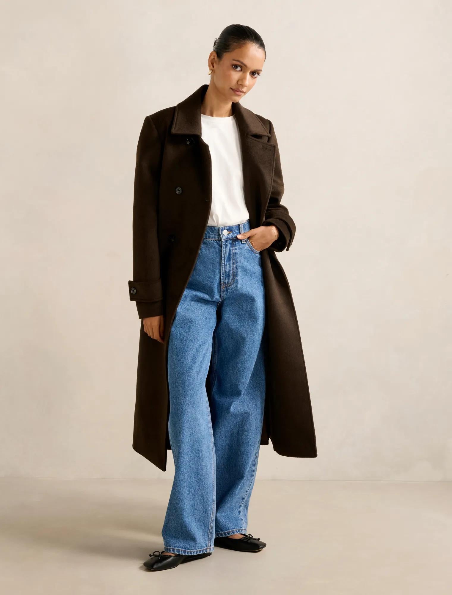 Sophie Petite DB Wrap Coat Chocolate