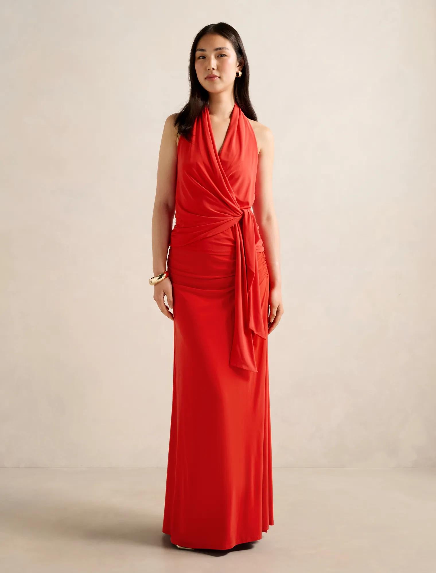 Gianna Wrap Halter Top Bright Red Co-ord