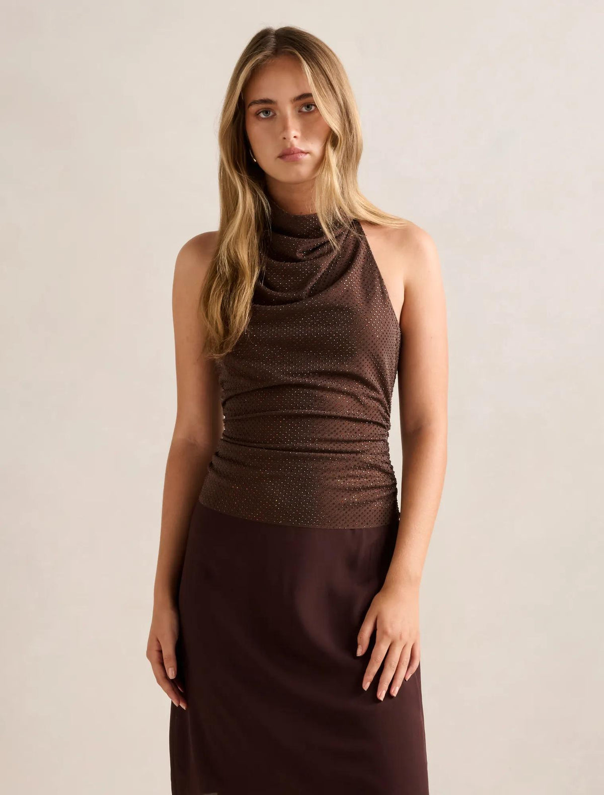Lucy Heatseal Halter Top Chocolate