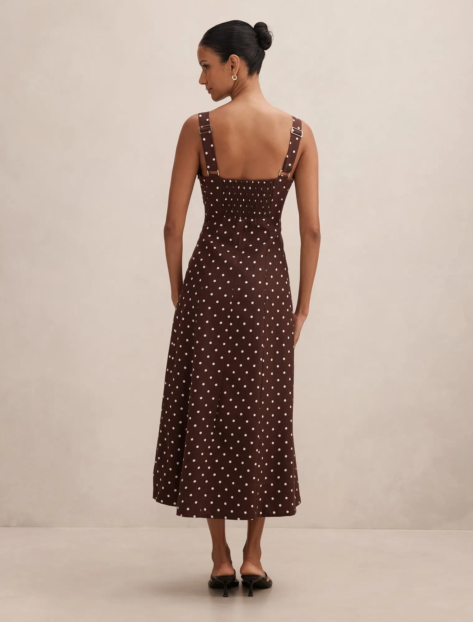 Kara Petite Tie Front Linen Midi Choc Kinsey Spot