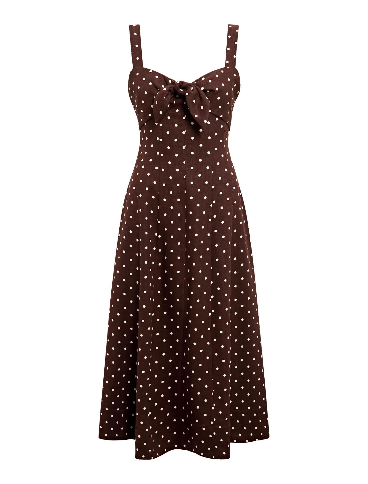 Kara Petite Tie Front Linen Midi Choc Kinsey Spot