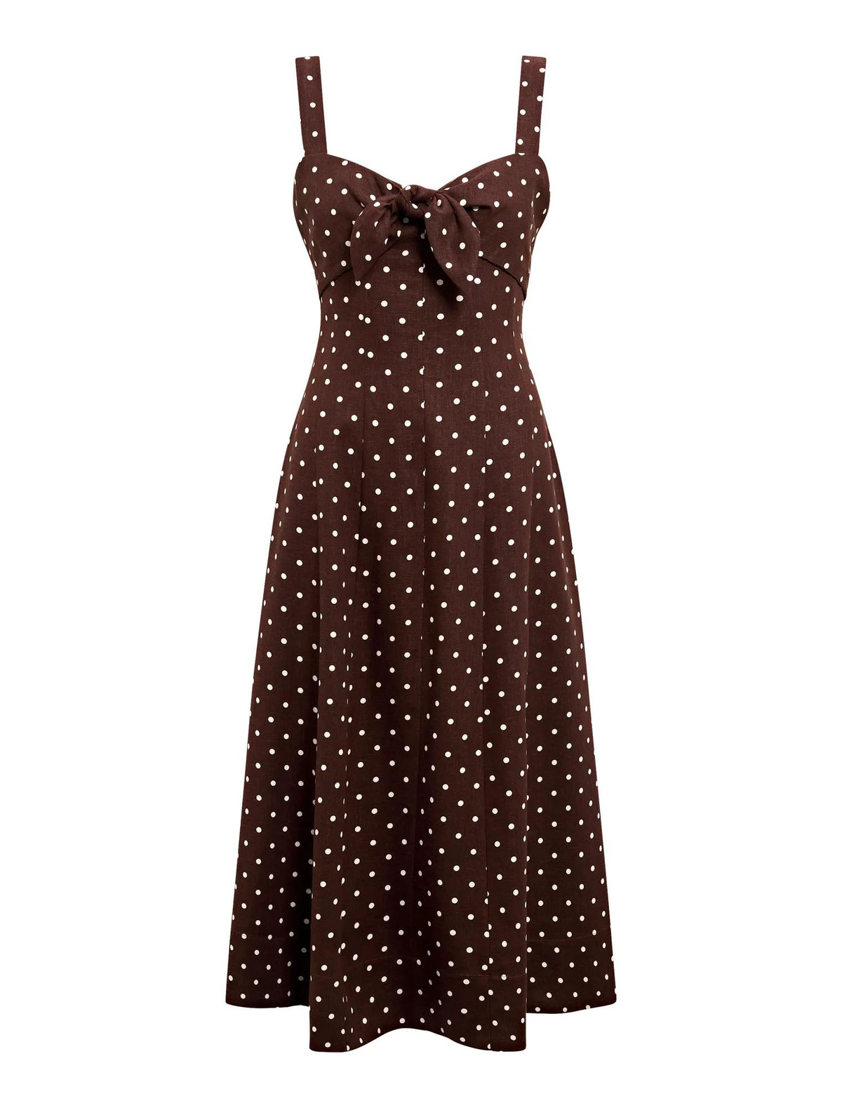 Kara Petite Tie Front Linen Midi Choc Kinsey Spot_mannequin