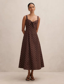 Kara Petite Tie Front Linen Midi Choc Kinsey Spot