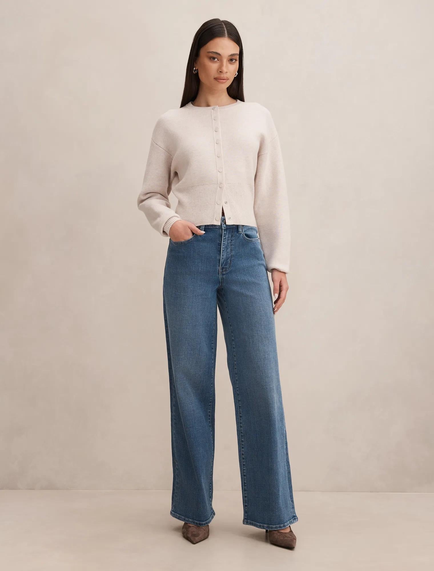 Yasmin Slim Wide Leg Jeans Mid Wash