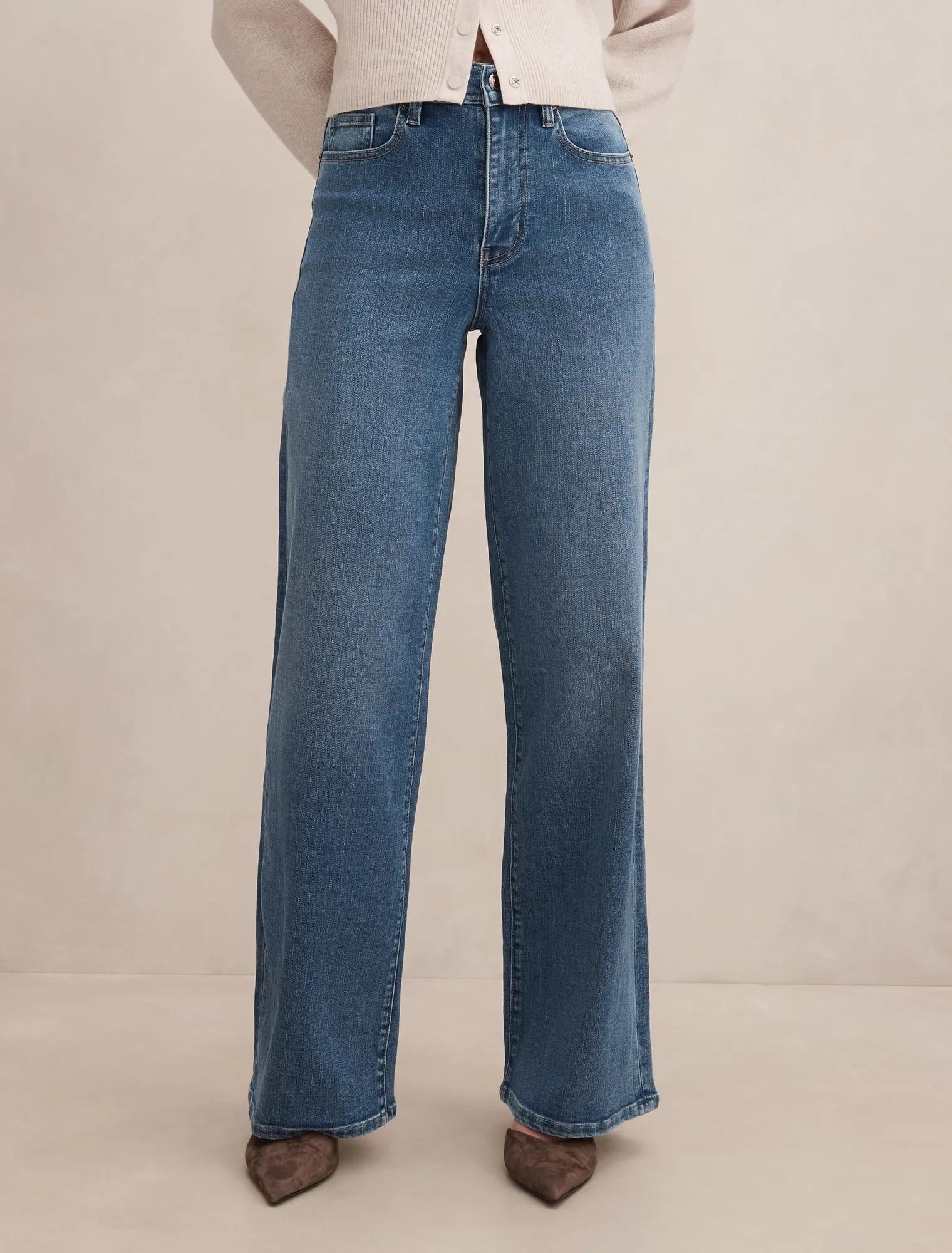 Yasmin Slim Wide Leg Jeans Mid Wash