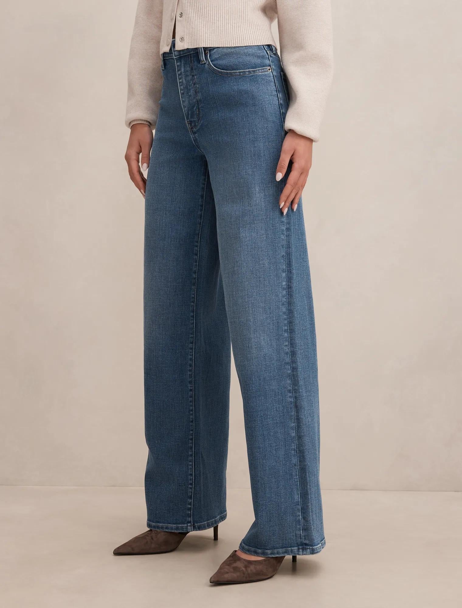 Yasmin Slim Wide Leg Jeans Mid Wash