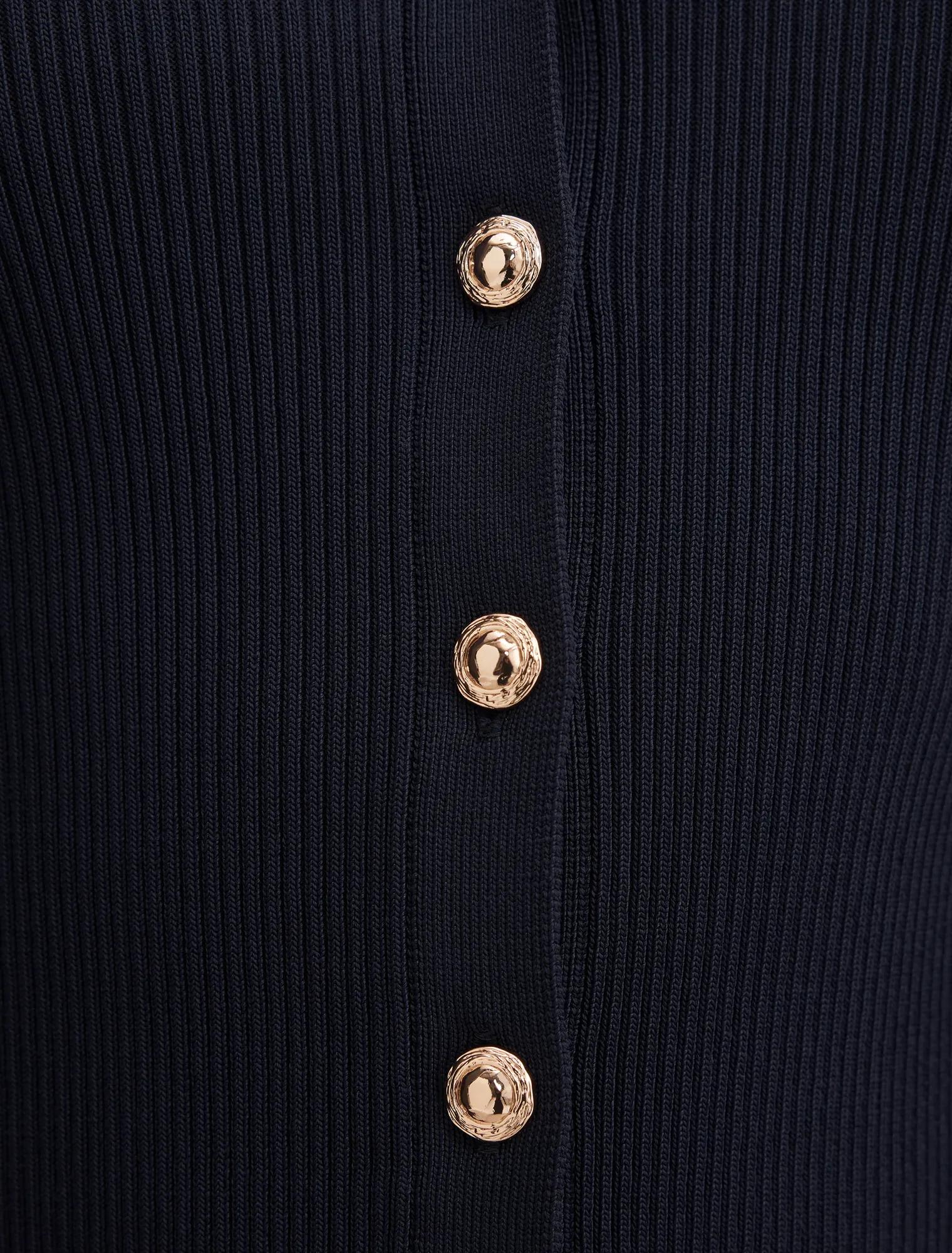 Selina Ribbed Knit Polo Top Navy