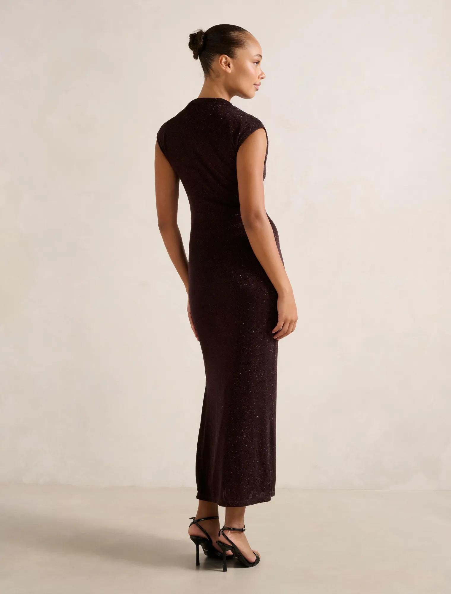 Sammy Glitter Bodycon Midi Dress Dark Chocolate