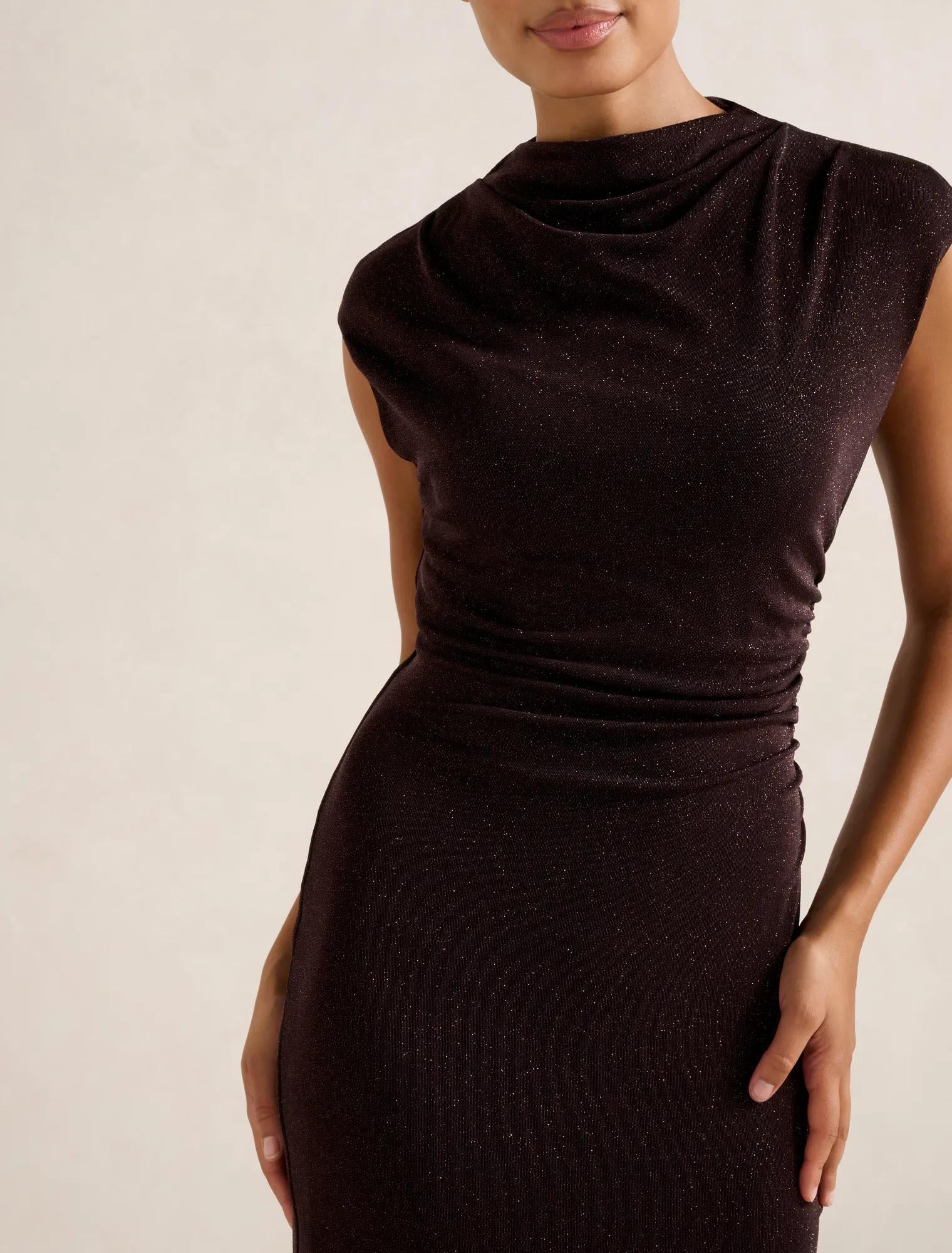 Sammy Glitter Bodycon Midi Dress Dark Chocolate
