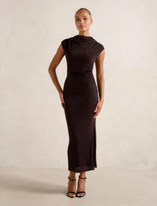 Sammy Glitter Bodycon Midi Dress Dark Chocolate