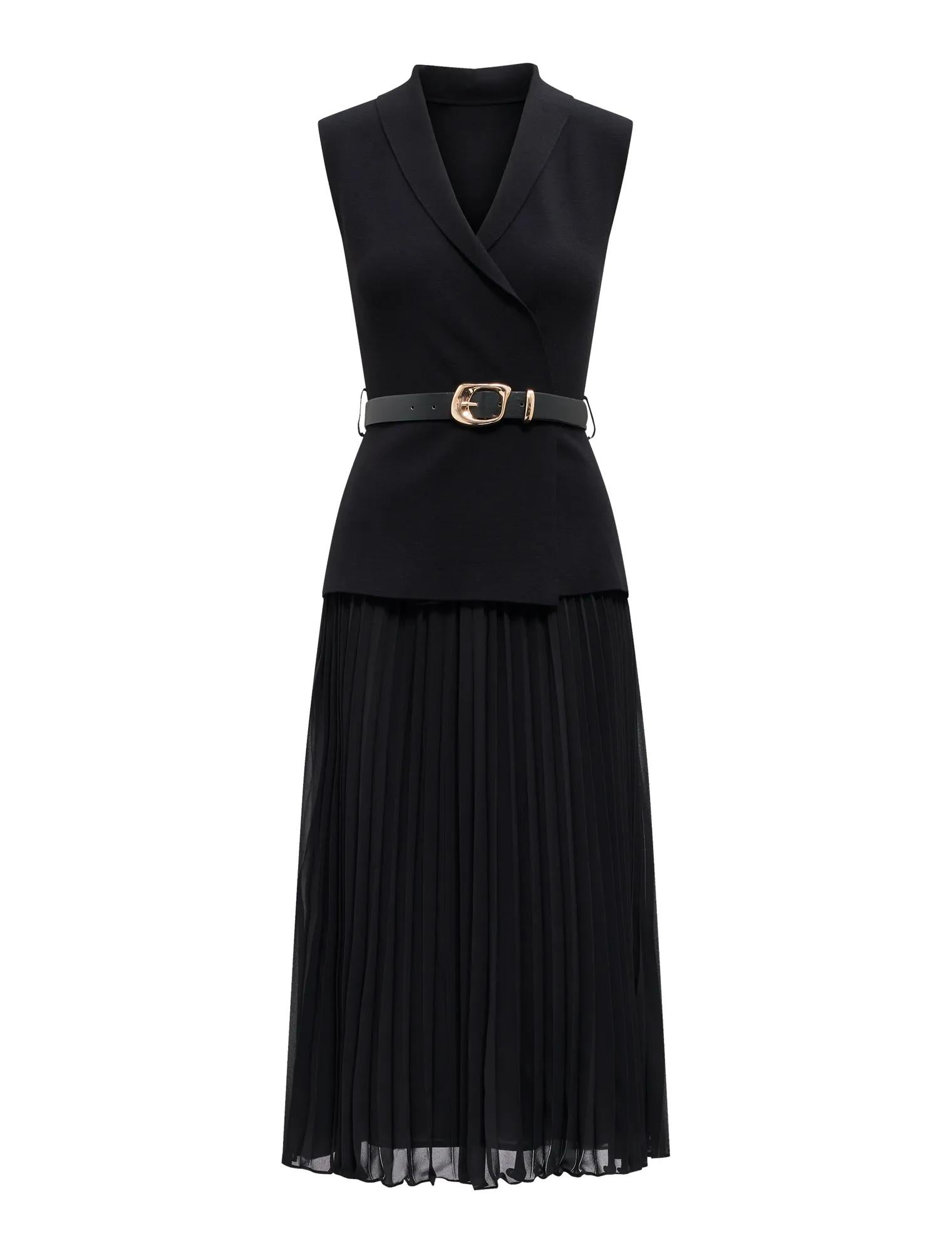 Bianca Woven Mix Knit Dress Black_mannequin