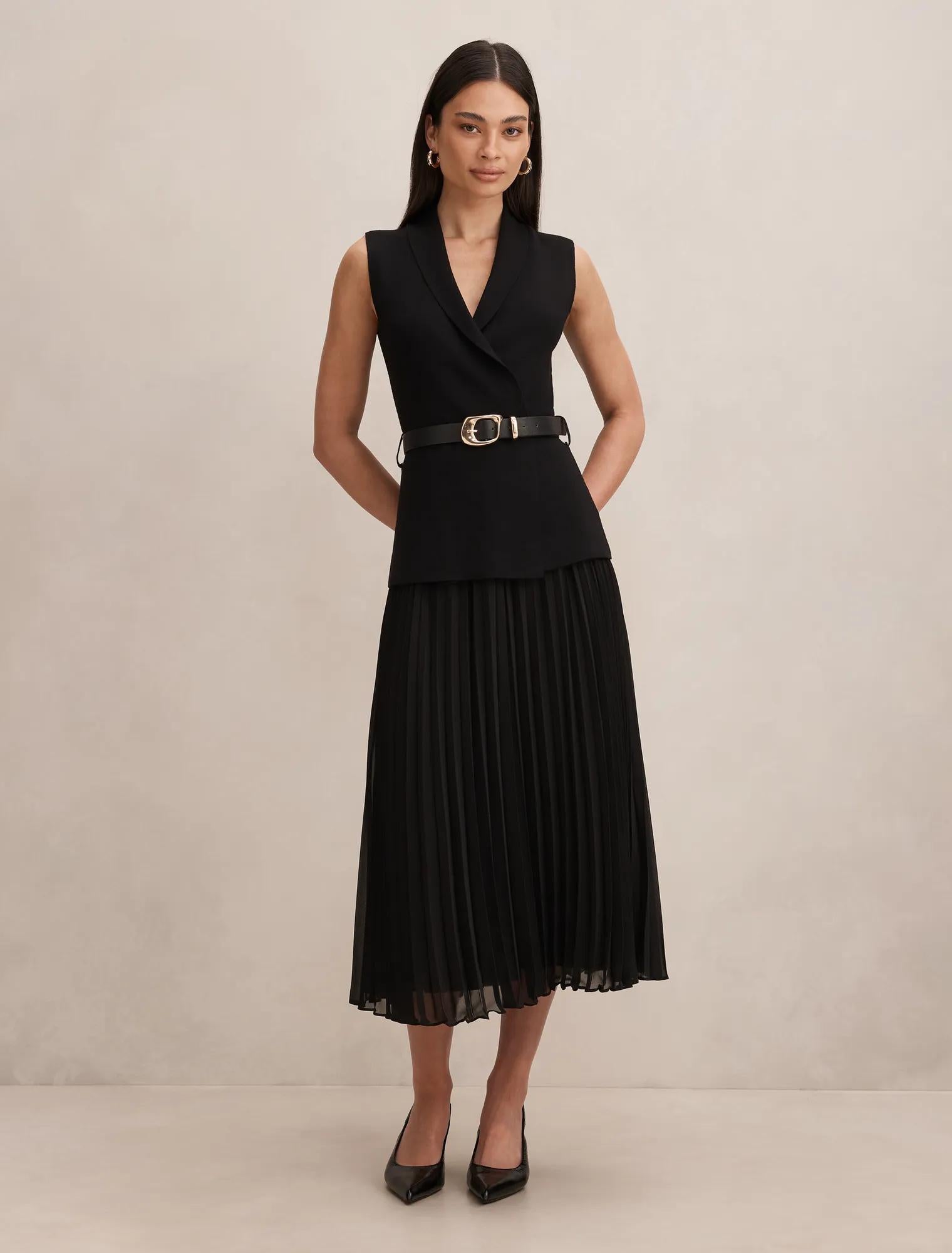 Bianca Woven Mix Knit Dress Black