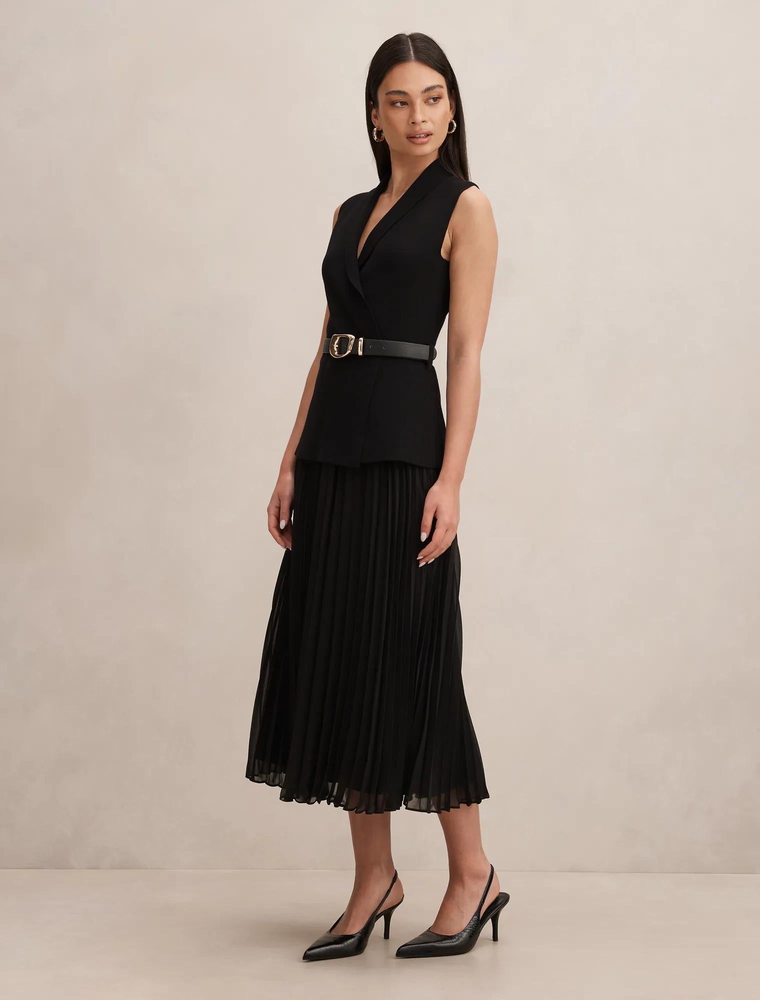 Bianca Woven Mix Knit Dress Black