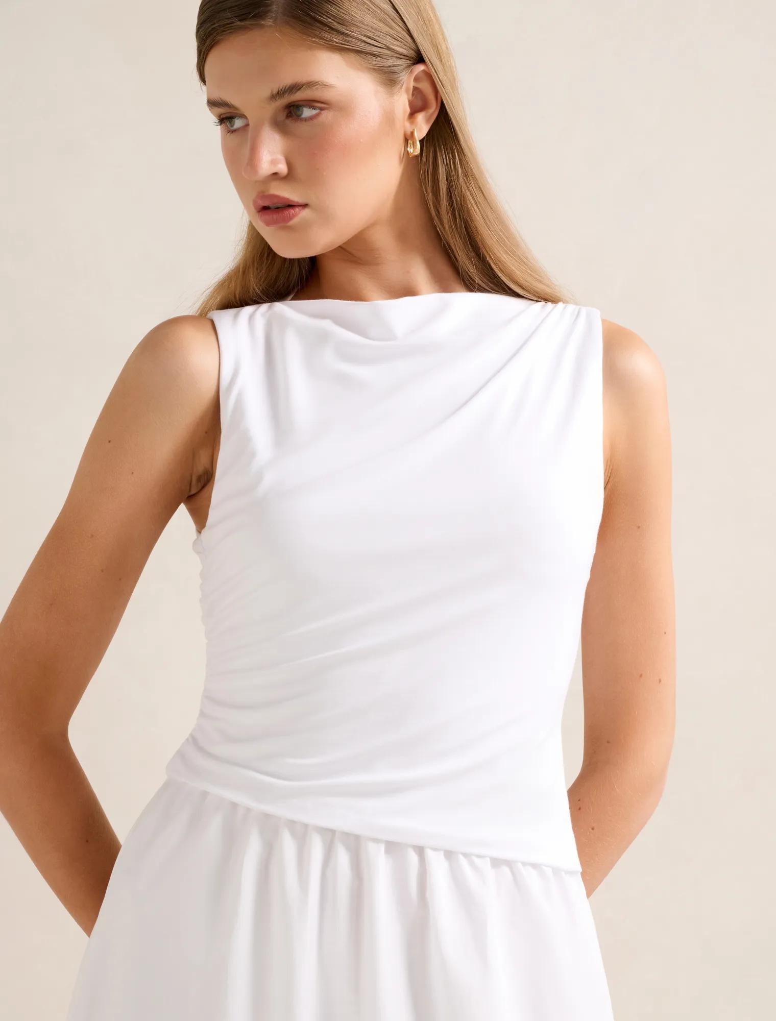 Felicity Asymmetric 2-in-1 Midi Dress Porcelain