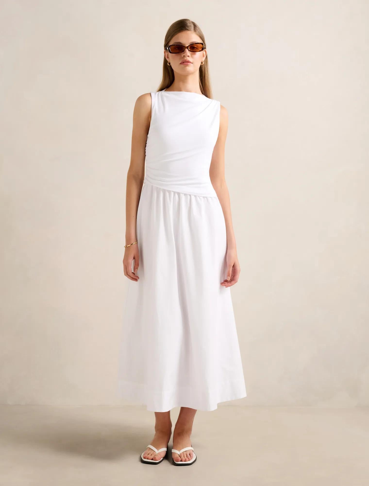 Felicity Asymmetric 2-in-1 Midi Dress Porcelain