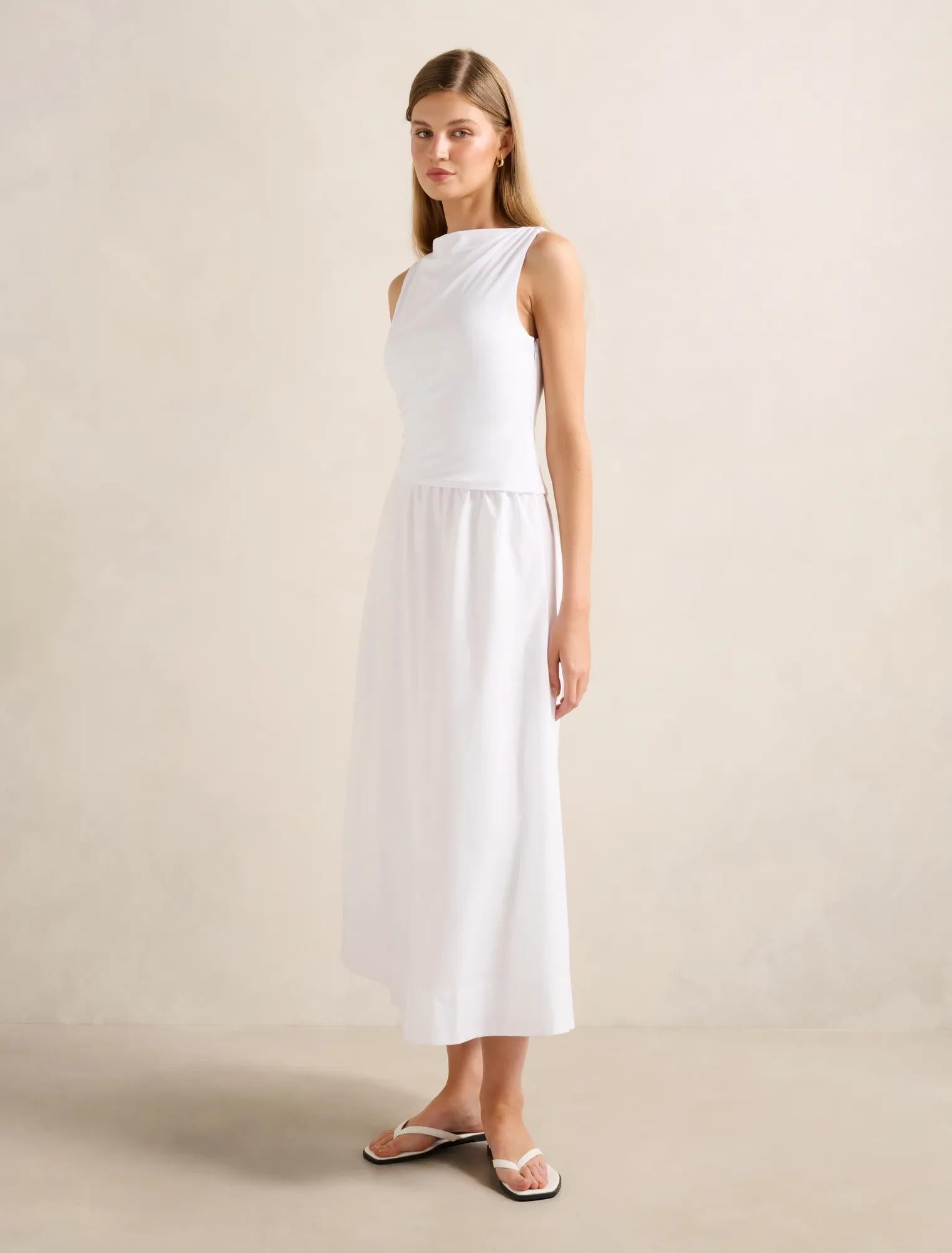 Felicity Asymmetric 2-in-1 Midi Dress Porcelain